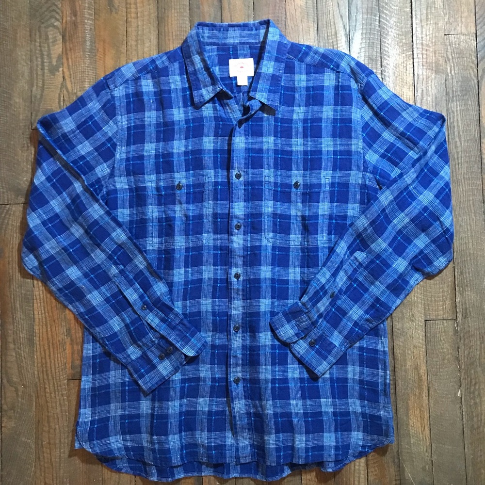 Brooks Brothers Red Fleece Blue Plaid Linen XL